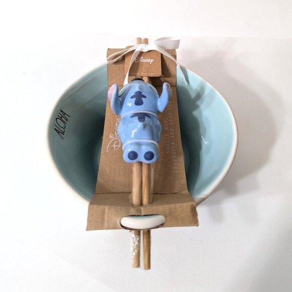 Rae Dunn X Disney Collection Stitch Noodle Bowl With Wooden Chopsticks And Rest - Picture 3 of 6